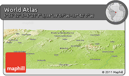 Physical Panoramic Map of the Area around 6° 38' 39" S, 38° 10' 29" W