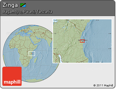 Savanna Style Location Map of Zinga, hill shading