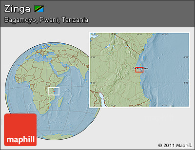 Savanna Style Location Map of Zinga, hill shading