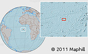 Gray Location Map of the area around 6° 38' 39" S, 5° 1' 30" W, hill shading