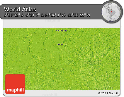Physical 3D Map of the Area around 6° 38' 39" S, 61° 7' 30" W