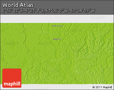 Physical 3D Map of the Area around 6° 38' 39" S, 61° 7' 30" W