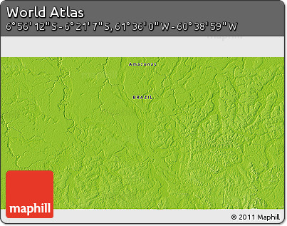 Physical 3D Map of the Area around 6° 38' 39" S, 61° 7' 30" W