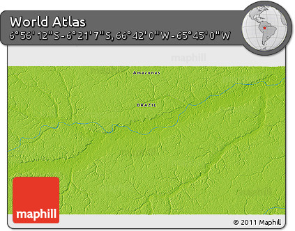 Physical 3D Map of the Area around 6° 38' 39" S, 66° 13' 29" W