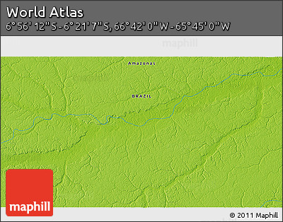 Physical 3D Map of the Area around 6° 38' 39" S, 66° 13' 29" W