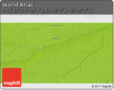 Physical 3D Map of the Area around 6° 38' 39" S, 66° 13' 29" W