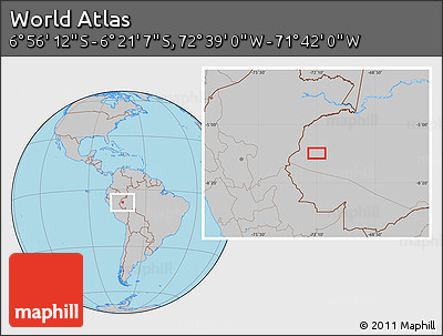 Gray Location Map of the Area around 6° 38' 39" S, 72° 10' 30" W