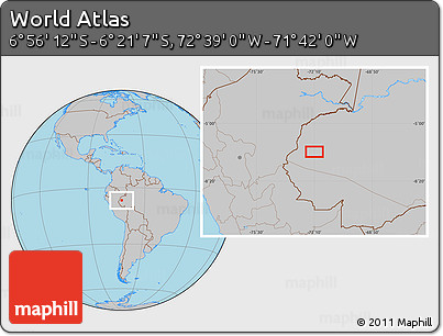 Gray Location Map of the Area around 6° 38' 39" S, 72° 10' 30" W