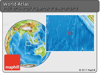 Physical Location Map of the Area around 6° 38' 39" S, 96° 7' 30" E