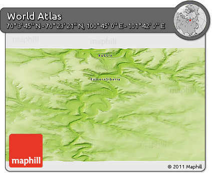 Physical 3D Map of the Area around 70° 13' 33" N, 101° 13' 29" E