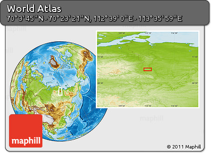 Physical Location Map of the Area around 70° 13' 33" N, 113° 7' 30" E