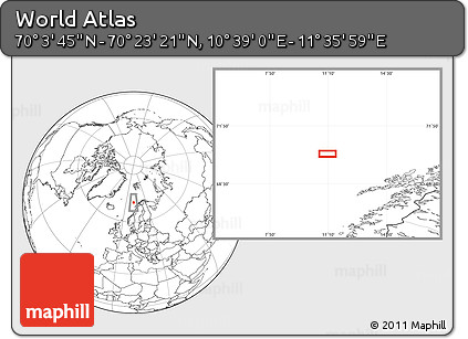 Blank Location Map of the Area around 70° 13' 33" N, 11° 7' 30" E