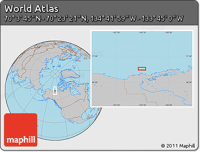 Gray Location Map of the Area around 70° 13' 33" N, 134° 13' 29" W