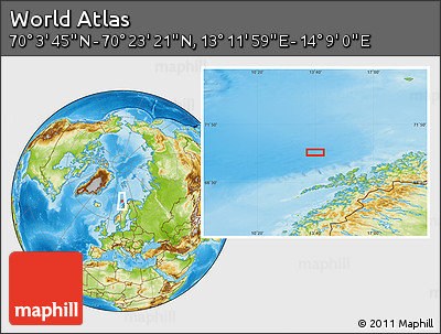 Physical Location Map of the Area around 70° 13' 33" N, 13° 40' 30" E