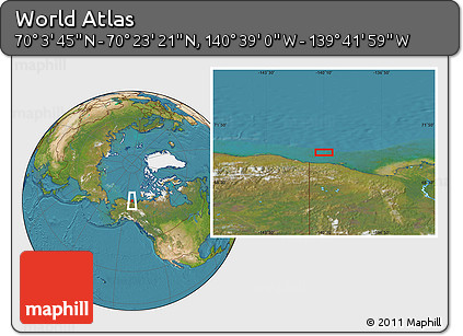 Satellite Location Map of the Area around 70° 13' 33" N, 140° 10' 30" W