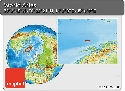 Physical Location Map of the Area around 70° 13' 33" N, 14° 31' 30" E