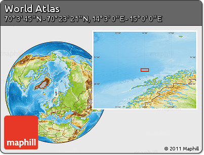 Physical Location Map of the Area around 70° 13' 33" N, 14° 31' 30" E