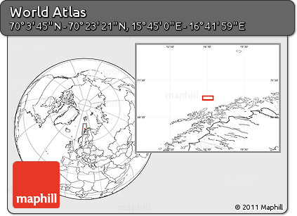 Blank Location Map of the Area around 70° 13' 33" N, 16° 13' 30" E