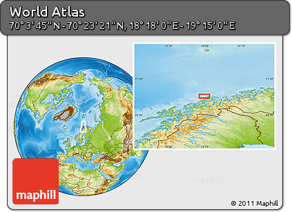 Physical Location Map of the Area around 70° 13' 33" N, 18° 46' 29" E