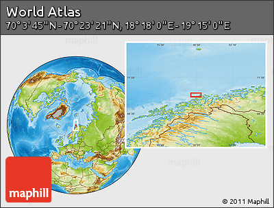 Physical Location Map of the Area around 70° 13' 33" N, 18° 46' 29" E