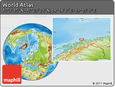 Physical Location Map of the Area around 70° 13' 33" N, 18° 46' 29" E