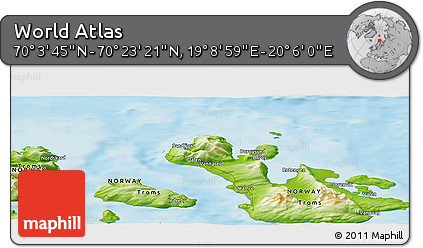 Physical Panoramic Map of the Area around 70° 13' 33" N, 19° 37' 30" E