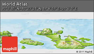 Physical Panoramic Map of the Area around 70° 13' 33" N, 19° 37' 30" E