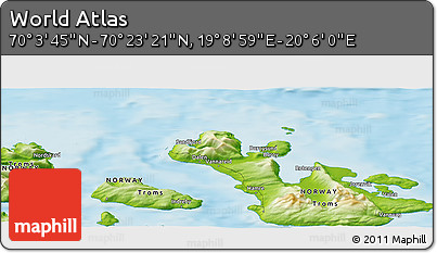 Physical Panoramic Map of the Area around 70° 13' 33" N, 19° 37' 30" E