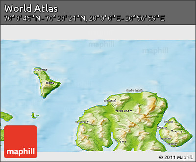 Physical 3D Map of the Area around 70° 13' 33" N, 20° 28' 30" E