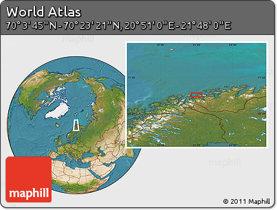 Satellite Location Map of the Area around 70° 13' 33" N, 21° 19' 30" E