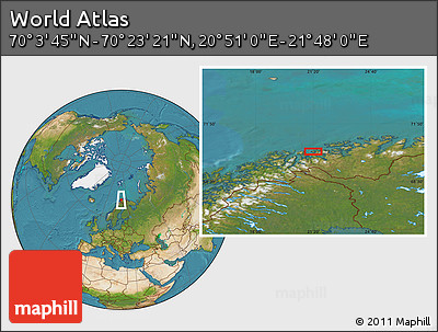 Satellite Location Map of the Area around 70° 13' 33" N, 21° 19' 30" E