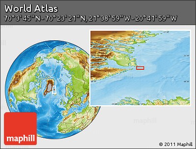 Physical Location Map of the Area around 70° 13' 33" N, 21° 10' 29" W