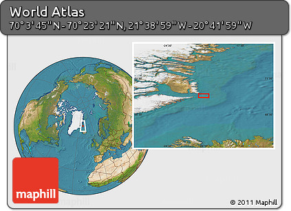 Satellite Location Map of the Area around 70° 13' 33" N, 21° 10' 29" W