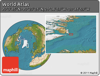 Satellite Location Map of the Area around 70° 13' 33" N, 21° 10' 29" W