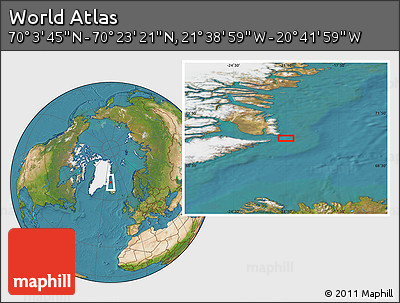 Satellite Location Map of the Area around 70° 13' 33" N, 21° 10' 29" W