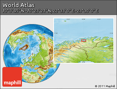 Physical Location Map of the Area around 70° 13' 33" N, 23° 1' 29" E