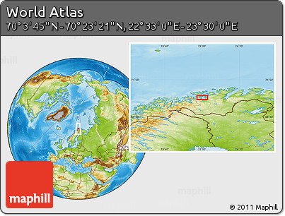 Physical Location Map of the Area around 70° 13' 33" N, 23° 1' 29" E