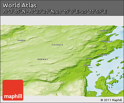 Physical 3D Map of the Area around 70° 13' 33" N, 24° 43' 30" E