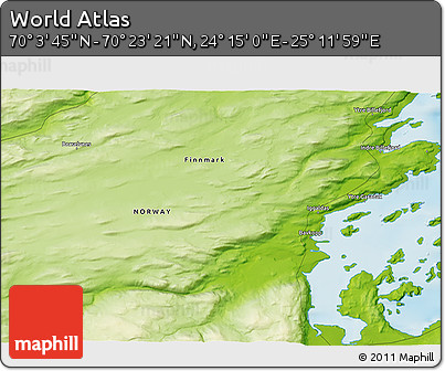 Physical 3D Map of the Area around 70° 13' 33" N, 24° 43' 30" E