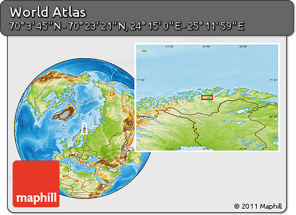 Physical Location Map of the Area around 70° 13' 33" N, 24° 43' 30" E