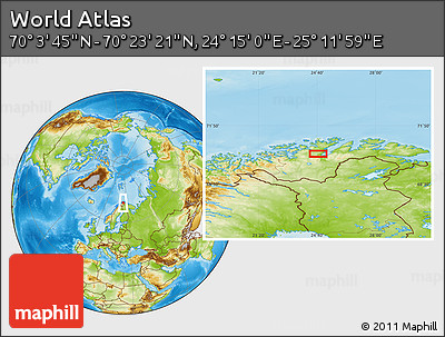Physical Location Map of the Area around 70° 13' 33" N, 24° 43' 30" E