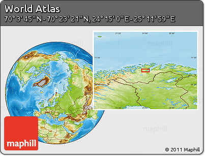 Physical Location Map of the Area around 70° 13' 33" N, 24° 43' 30" E