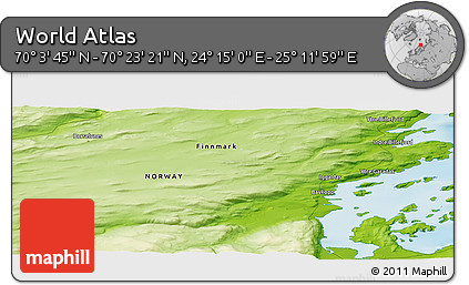 Physical Panoramic Map of the Area around 70° 13' 33" N, 24° 43' 30" E