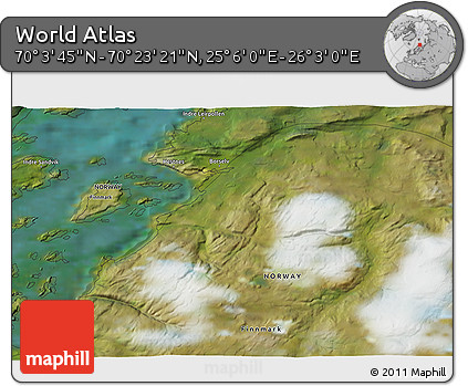 Satellite 3D Map of the Area around 70° 13' 33" N, 25° 34' 30" E