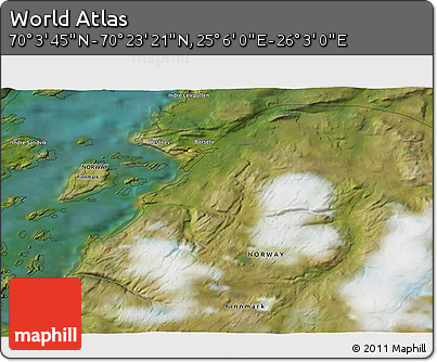 Satellite 3D Map of the Area around 70° 13' 33" N, 25° 34' 30" E