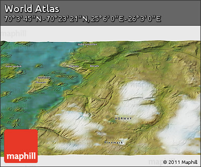 Satellite 3D Map of the Area around 70° 13' 33" N, 25° 34' 30" E
