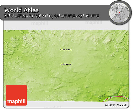 Physical 3D Map of the Area around 70° 13' 33" N, 27° 16' 29" E