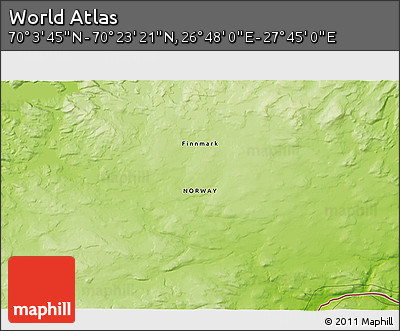 Physical 3D Map of the Area around 70° 13' 33" N, 27° 16' 29" E