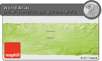 Physical Panoramic Map of the Area around 70° 13' 33" N, 27° 16' 29" E
