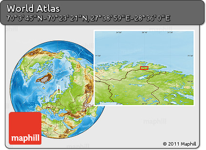 Physical Location Map of the Area around 70° 13' 33" N, 28° 7' 30" E